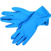 Перчатки резиновые (латексные) с хлопковым напылением S синие (12пар) (120ту)